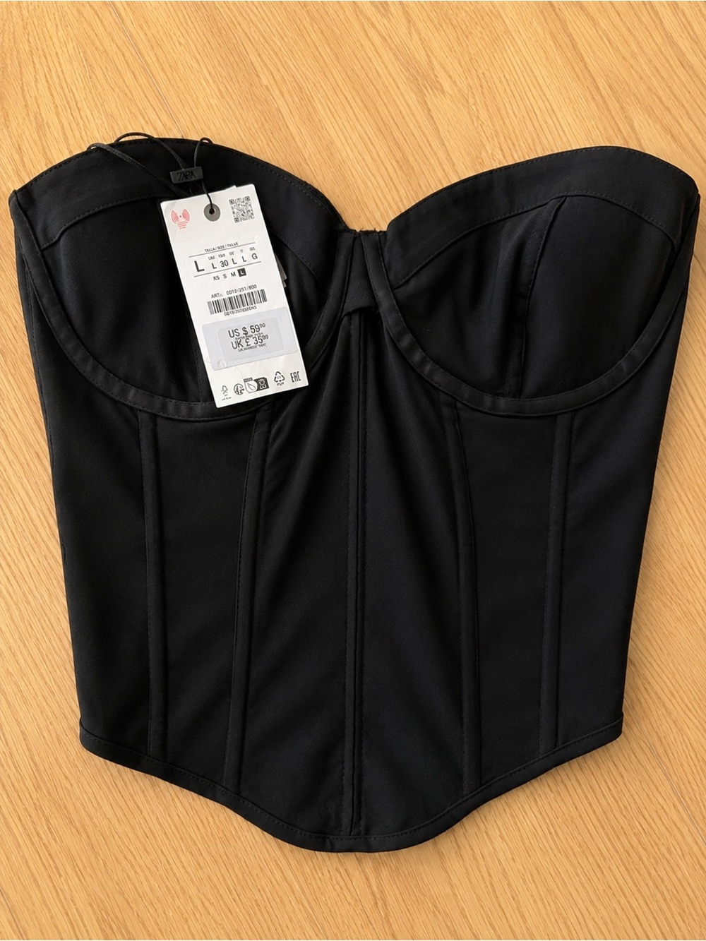 Zara Black Strapless Corset Bodysuit
